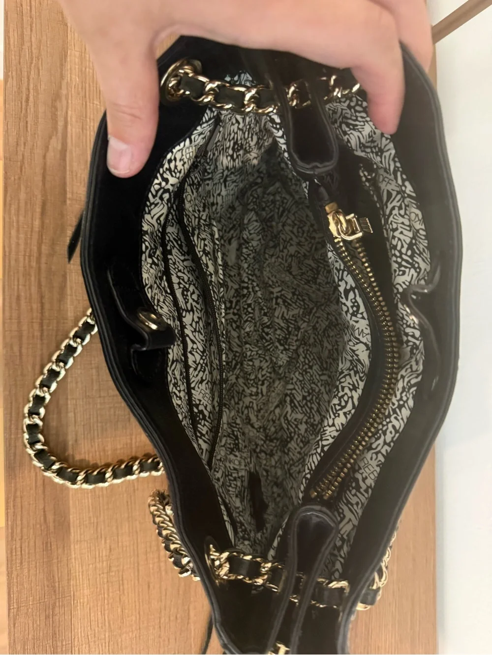 Rebecca Minkoff Black Leather Shoulder Bag with Gold Chain Straps - Picture 3 of 8